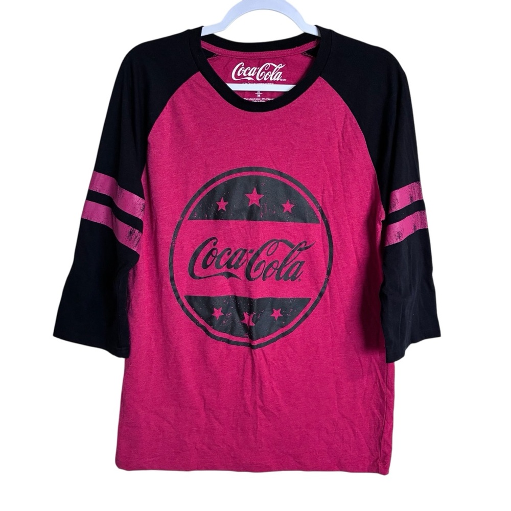 Coca Cola - Long Line Baseball Shirt - Red and Black - M